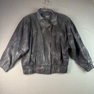 Pelle Womens Genuine Leather Jacket Black Snakeskin Embossed Bomber Size Medium